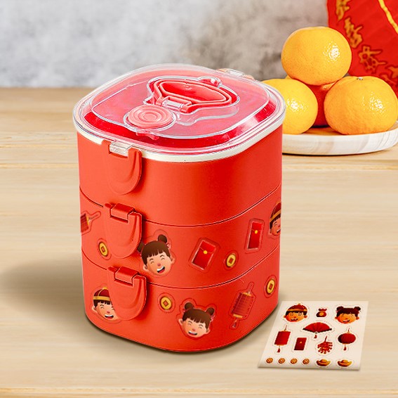 3-Tier Lunch Box with DIY CNY Motif Stickers